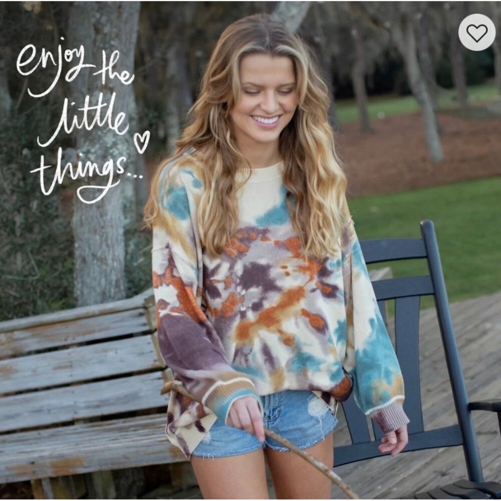Natural Life Womens Tie Dye Oversized Knit Sweater Multicolor L/XL Crewneck